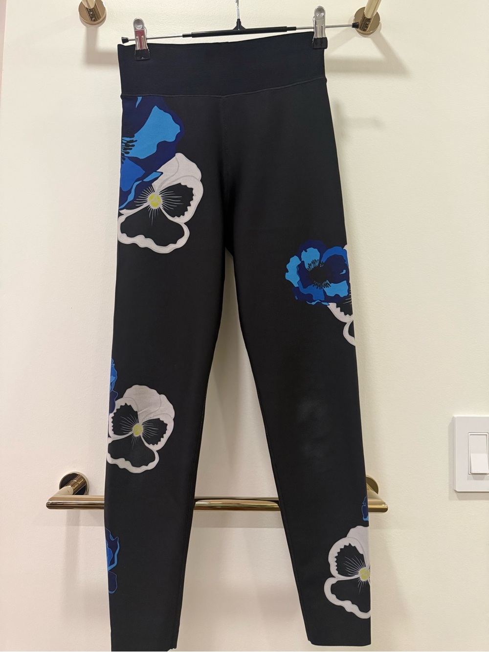 ultracor Black Leggings with Blue and White Floral Accents